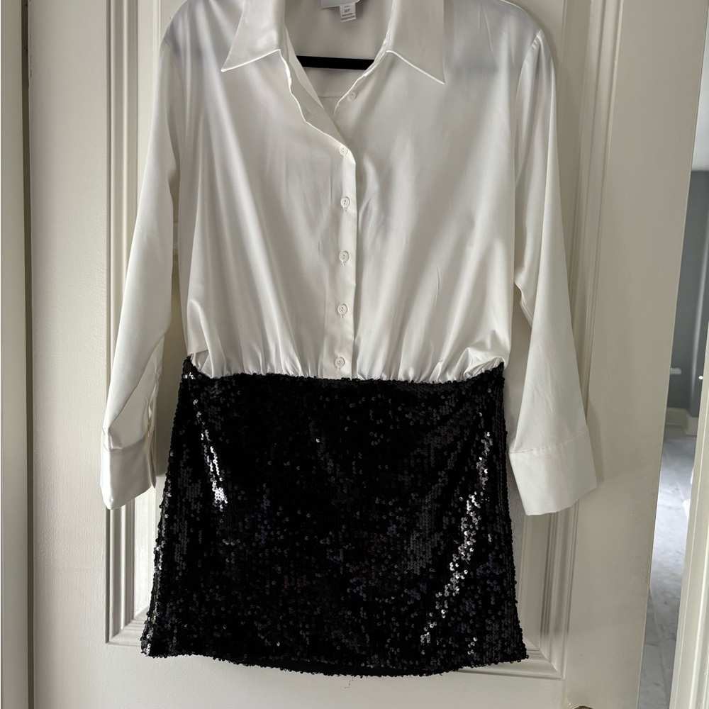 Mare Mare Buttondown Sequin Twofer Mini Dress